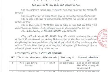 Thông báo về việc cung cấp dịch vụ Thẩm định giá 02 xe ô tô con đã qua sử dụng phục vụ công tác nhượ